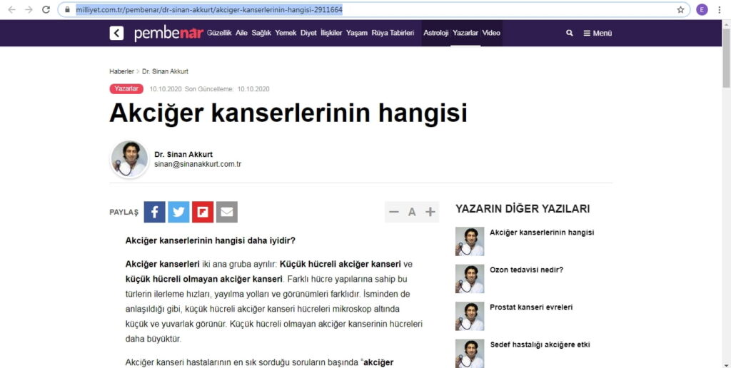 Akciğer kanserlerinin hangisi daha iyidir? 1 milliyet.com .tr 11.10.20 Akciğer kanserlerinin hangisi daha iyidir?